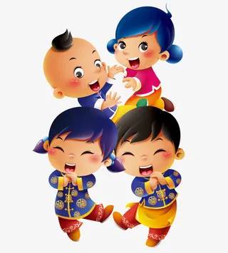 拜年的4个小孩免抠