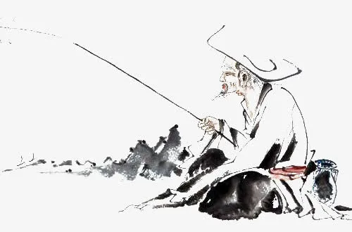 水墨垂钓免抠