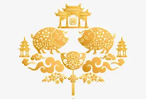 2019猪年金猪免抠节日元旦/春节/元宵元素