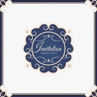 手绘装饰蓝色的邀请免抠