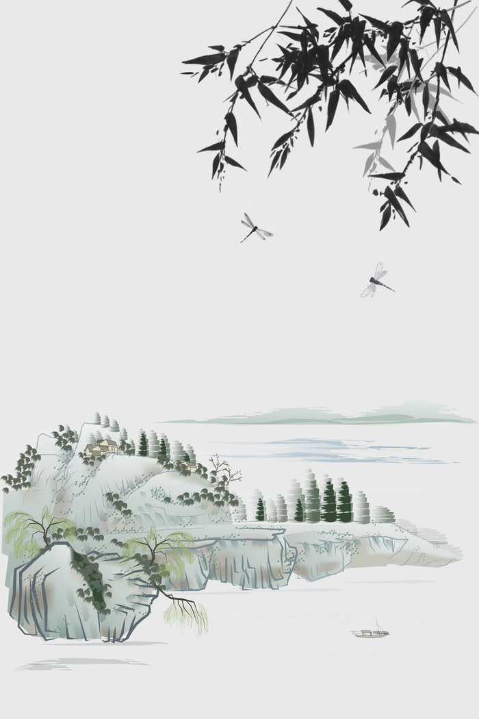 水墨山水竹子国画背景高清