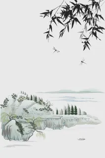 水墨山水竹子国画背景高清 水墨山水竹子国画背景高清