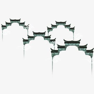 灰色中国风建筑装饰免抠