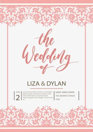 粉红色可爱花纹邀请函免抠