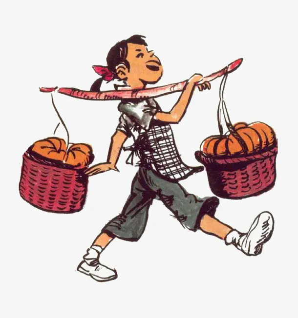 卡通手绘挑南瓜的女孩免抠