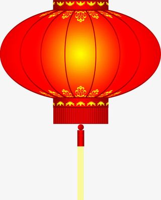 手绘黄红色渐变灯光灯笼免抠