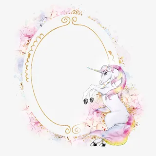 水彩独角兽卡通矢量边框免抠