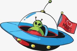 蓝色卡通外星人飞碟免抠