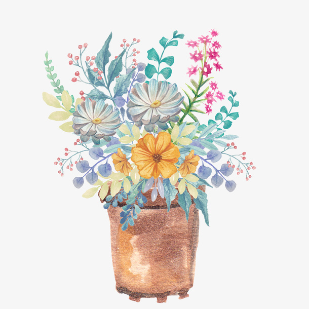 手绘卡通装饰花瓣花草装饰海报设免抠