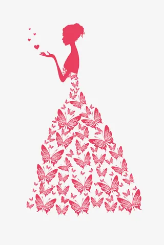 三八节人物装饰插图粉色蝴蝶女孩免抠