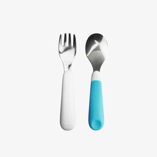 美国儿童餐具宝宝叉勺套装水蓝色免抠