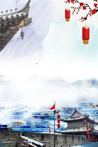 宫廷建筑古建筑手绘背景素材高清