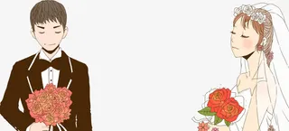 卡通手绘唯美新郎新娘免抠