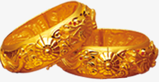 雕花金镯子七夕免抠