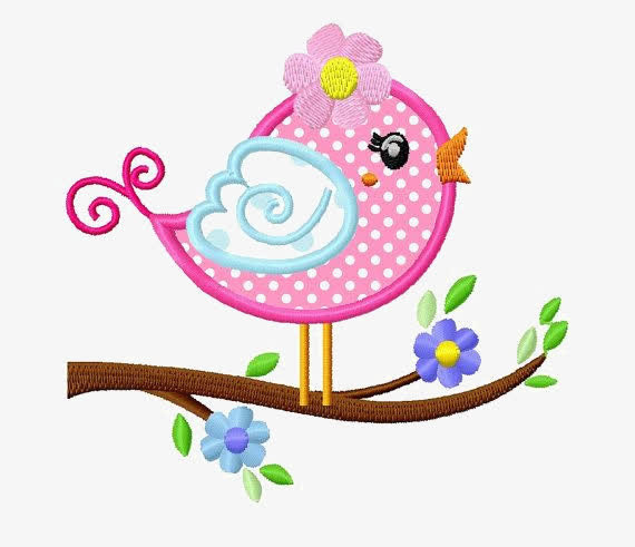卡通粉色小鸟刺绣造型免抠
