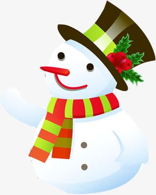 手绘圣诞节绿帽子雪人免抠
