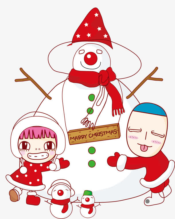 手绘卡通圣诞雪人圣诞小朋友免抠