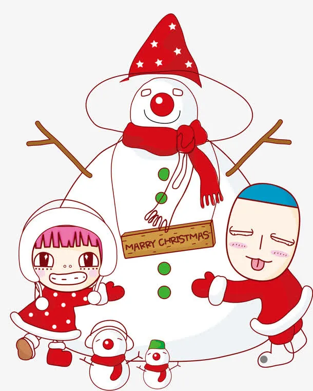 手绘卡通圣诞雪人圣诞小朋友免抠