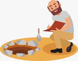 一个考古人员正在考古免抠