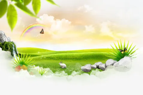 梦幻春节草地风景免抠