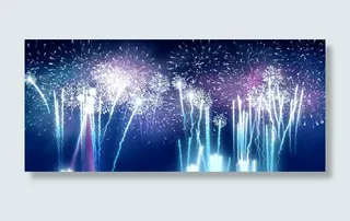 蓝色烟花夜空全屏海报免抠