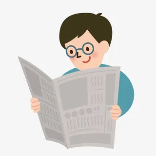 卡通小人素描手绘人物 看报纸的免抠