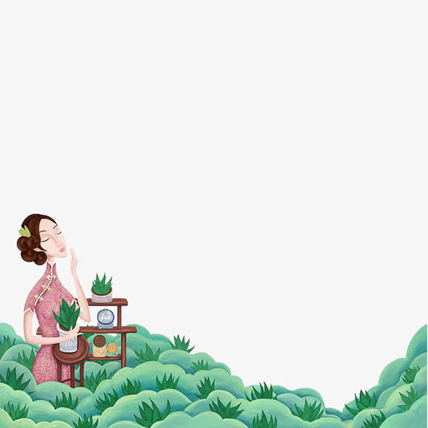 自信旗袍女人时尚插画免抠