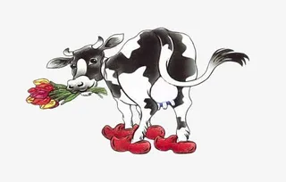 叼花束的奶牛免抠