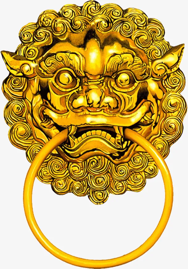 新年狮子头金色门环免抠