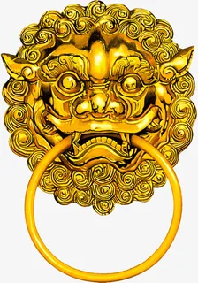 新年狮子头金色门环免抠 新年狮子头金色门环免抠