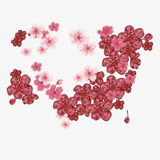 二月堆积卡通矢量桃花免抠