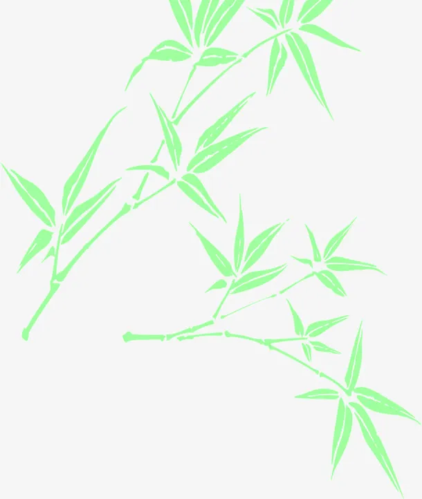 淡绿色竹叶绘画免抠