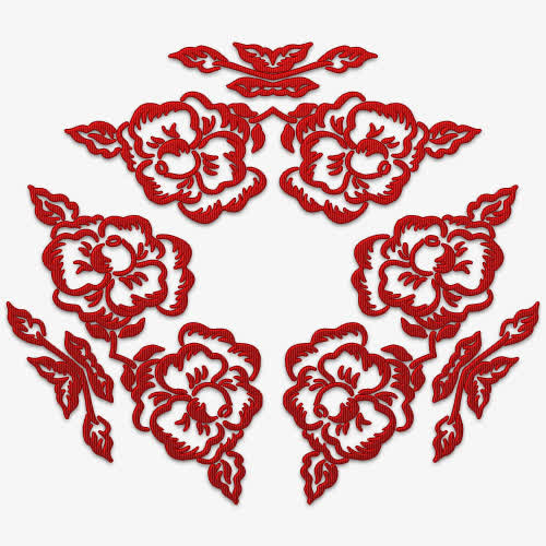 红色花纹免抠