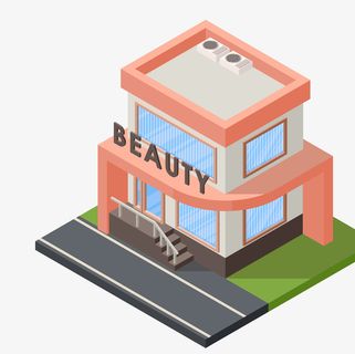等距城市建筑插画美容院免抠