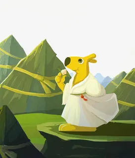 手绘中国风粽子山吃粽子的鹿免抠
