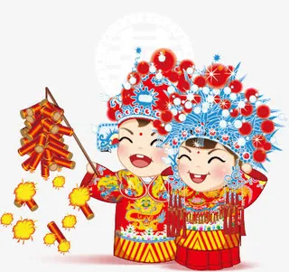 放鞭炮的新郎新娘免抠