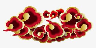 红色喜庆中式祥云免抠