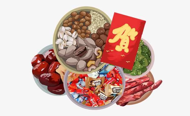 手绘插画春节年货红包插图免抠
