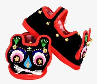 黑色老虎虎头鞋免抠