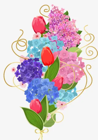 手绘绣球花免抠