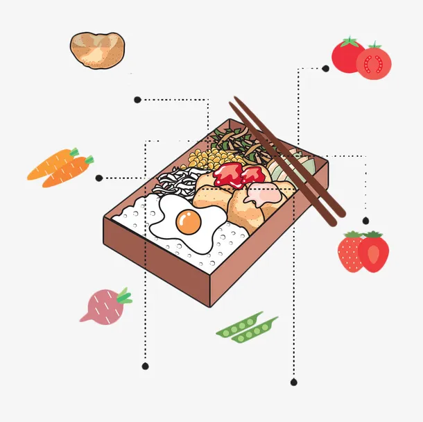 手绘便当食盒免抠