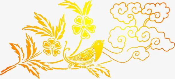 手绘新年渐变创意花纹免抠