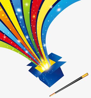 蓝色魔法盒里的梦幻条纹和魔法棒免抠