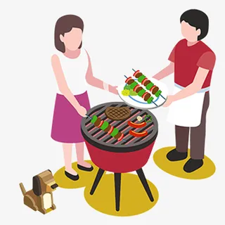 手绘卡通踏青郊游户外烧烤设计素免抠