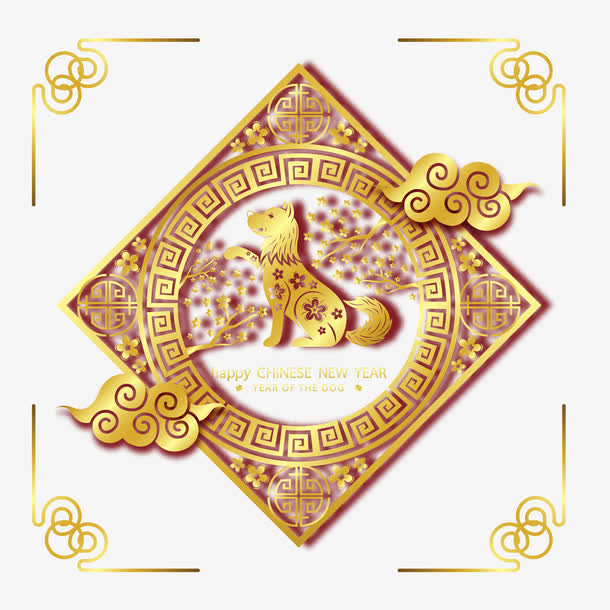 金色中国狗年门联素材免抠