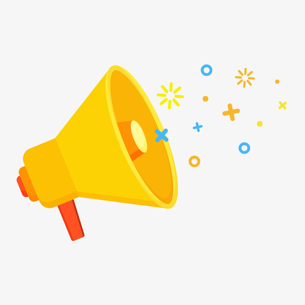 橙黄色手拿信息喇叭装饰元素免抠