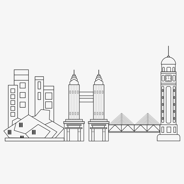 线描重庆建筑免抠