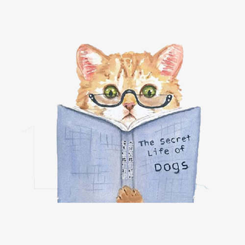 手绘卡通看书的猫咪免抠