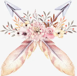 手绘带箭头花草装饰花卉羽毛免抠