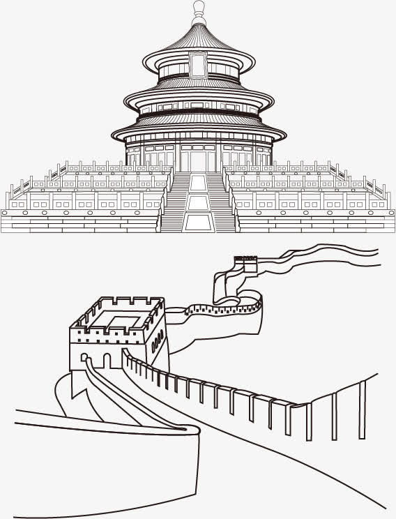 矢量手绘建筑免抠